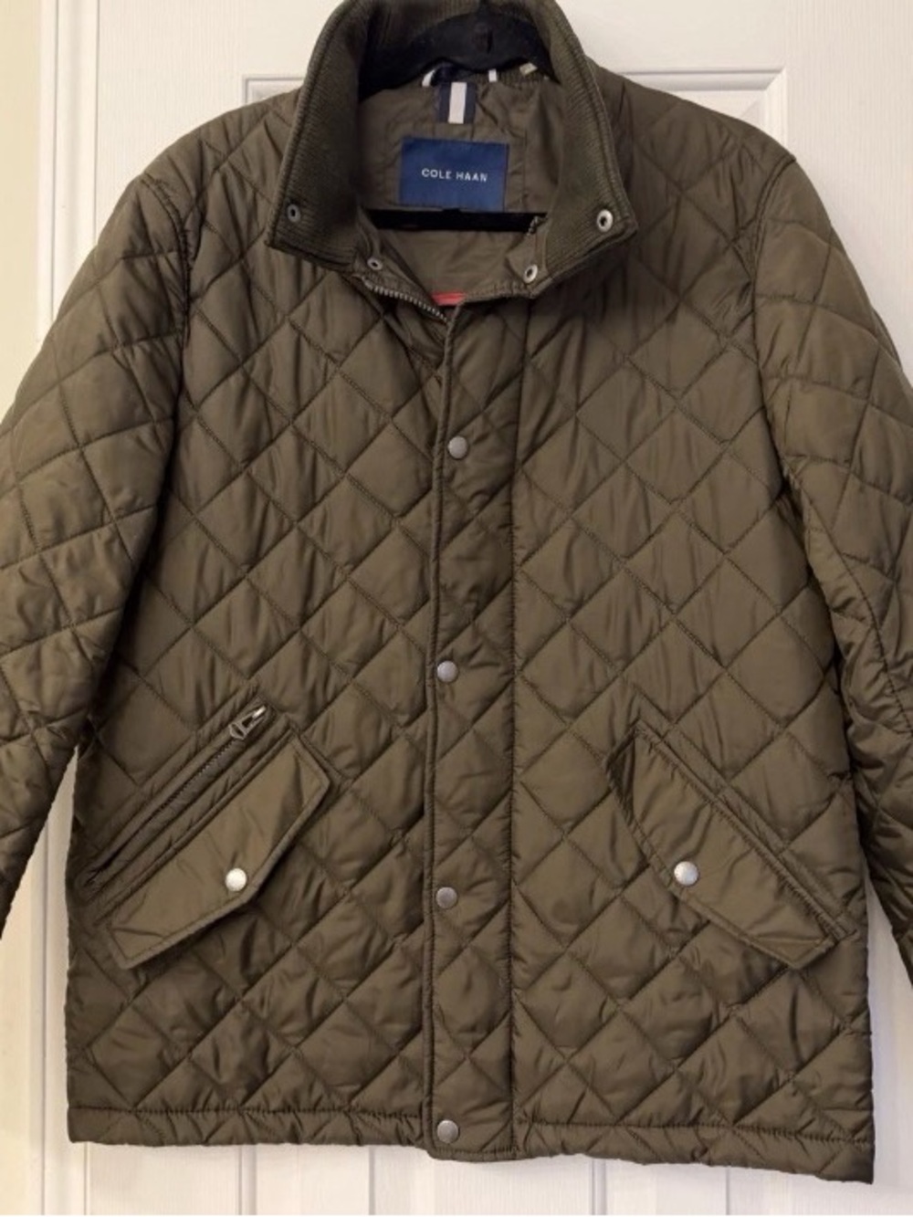 Mens COLE HAAN Quilted Barn Coat Olive Green Medium